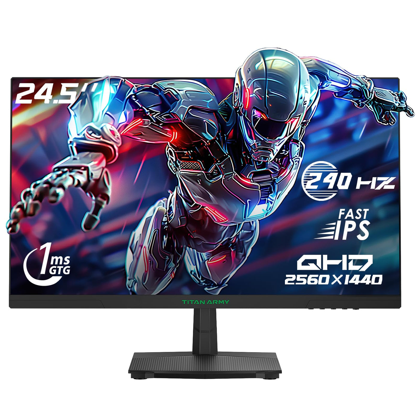 TITAN ARMY 240Hz 1440P Gaming Monitor 24.5 Zoll, QHD 2560 x 1440, Fast IPS 1ms GTG, Adaptive Sync Rahmenloser Monitor, 126% sRGB, HDR10, Low Blue Light, 100*100 VESA, HDMI 2.0 DisplayPort 1.4 P2510S