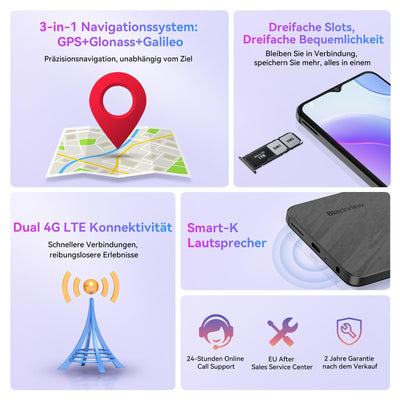 Blackview Wave 8C Handy Ohne Vertrag Günstig Android 14, 6GB+64GB/2TB SD, Octa Core 6,56" HD+, Akku 4700mAh, 13MP+8MP Kamera, 4G Dual SIM Smartphone Simlockfreie, 3.5mm Jack/GPS/2 Jahre Garantie