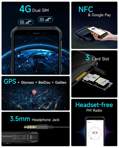 Ulefone Armor X12 Outdoor Handy, 6GB + 32GB/256GB SD Smartphone ohne vertrag Android 13 Go, 4860mAh 13MP+8MP 5,45'' HD+ 4G Dual SIM IP68 Wasserdicht Stoßfeste NFC GPS 2 Jahre Garantie -Schwarz