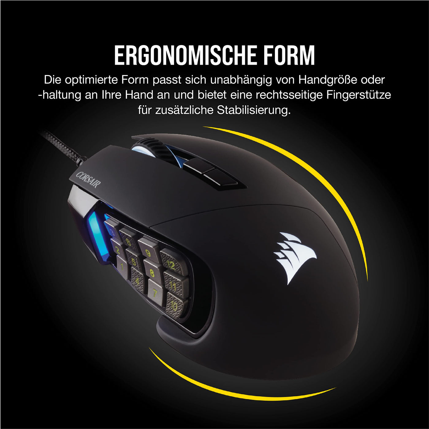 CORSAIR SCIMITAR RGB ELITE Kabelgebundene MOBA/MMO Gaming-Maus - 18.000 DPI - 17 programmierbare Tasten - iCUE-Kompatibel - PC, Mac, PS5, PS4, Xbox - Schwarz