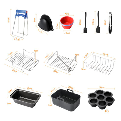 19PCS Zubehör Heißluftfritteuse für Ninja Foodi AF400EU AF300EU AF500EU, Airfryer Zubehör Silikonform Heißluftfritteuse Zubehör Dual Zone Airfryer Accessories für Innsky,Princess,Emerio 7,6L-9,5L