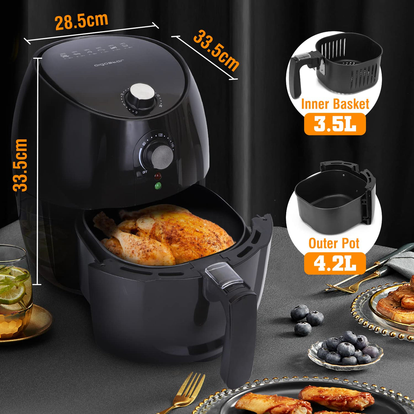 Heißluftfritteuse XL, 3.5L,1500W Airfryer, Frittieren ohne Öl, Heißluft Fritteusen, Antihaft-Frittierkorb, Automatische Abschaltfunktion, ölfrei, Leicht zu reinigen, BPA-frei