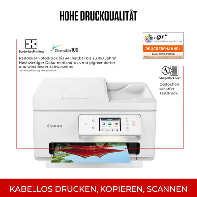 Canon PIXMA TS7750i Multifunktionsdrucker 4in1 (Tintenstrahl,Drucken, Kopieren, Scannen,Faxen, A4, 6,7 cm Touch, WLAN, 35 Blatt ADF, 2 Papierzuführungen, kompatibel mit Pixma Print Plan "Abo") Weiß