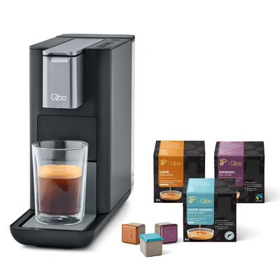 Tchibo Qbo ESSENTIAL Premium Kapselmaschine inkl. 24 recyclebare Qbo Kapseln für Espresso, Caffè und Caffè Grande, kompaktes, innovatives Design, Dark Stone