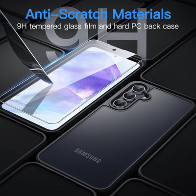 JETech 3 in 1 Matt Hülle für Samsung Galaxy A55 5G mit 2 Stück Gehärtetem Glas Schutzfolie, Transluzente Gefrostete Stoßfeste Handyhülle mit Kameraschutz (Schwarz)