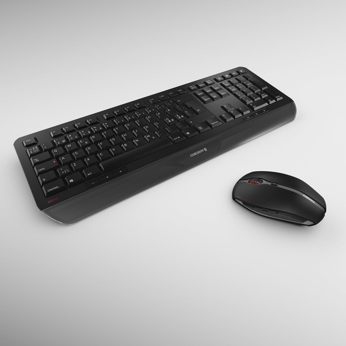 CHERRY GENTIX DESKTOP, Kabelloses Tastatur-Maus-Set, Pan-Nordisches Layout (QWERTY), 2,4 GHz Funk, Integrierte Handballenauflage, Symmetrische Maus, Schwarz