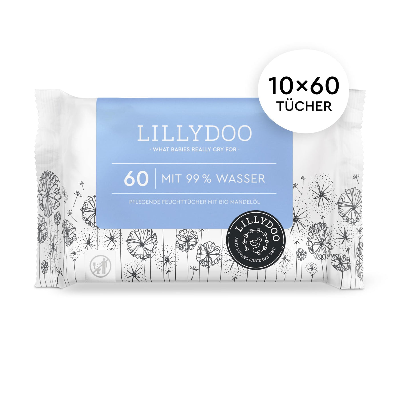 LILLYDOO Baby Feuchttücher mit 99% Wasser, 10 x 60 Stück (600 Feuchttücher), 100% plastikfreies Tuch, ohne Parfüme & mild wie Watte und Wasser (FSC Mix)