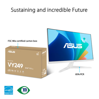 ASUS Eye Care VY249HF-W - 24 Zoll Full HD Monitor - 100 Hz, 1ms MPRT, AdaptiveSync - IPS Panel, Vesa 100x100, 16:9, 1920x1080, HDMI, Weiß