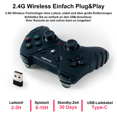 DuLingKer PC Controller Wireless, PS3 Controller PC Gamepad mit Hall Effect Joystick und Dual Vibration, 2,4G Wireless Gaming Controller für PC Windows, Laptop, PS3, Android TV, Steam, Raspberry Pi