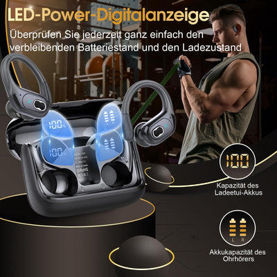 Aptkdoe Bluetooth Kopfhörer Sport, Kopfhörer Kabellos Bluetooth 5.3 mit ENC Mikrofon, 75 Stunden HiFi Stereo Bluetooth Kopfhörer In Ear, IPX7 wasserdichte Ohrhörer mit Ohrhaken für iOS Android