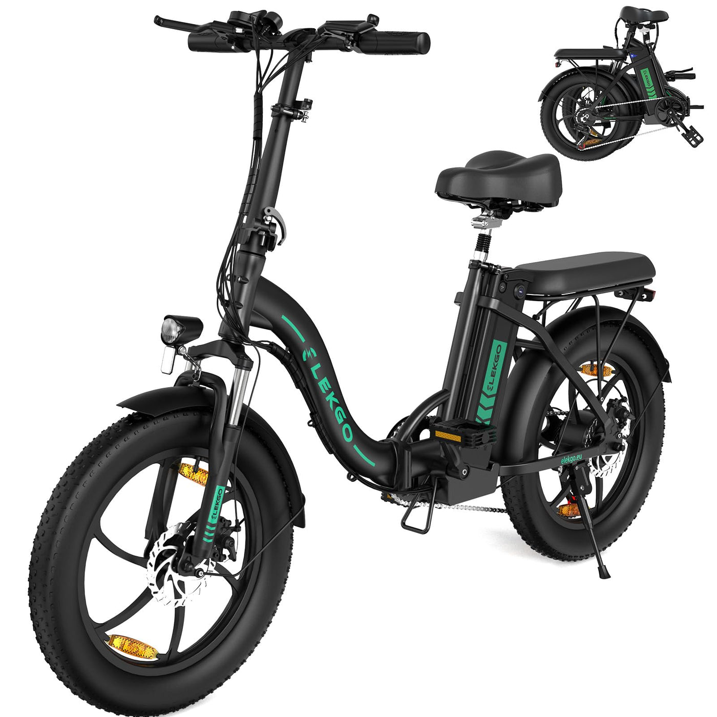 ELEKGO E Bike Klapprad, 20"*3.0 Fettreifen Elektrofahrrad, 250W Motor, 36V 12Ah Akku, 7-Gang Zusammenklappbare, Maximale Laufleistung 35–90 km