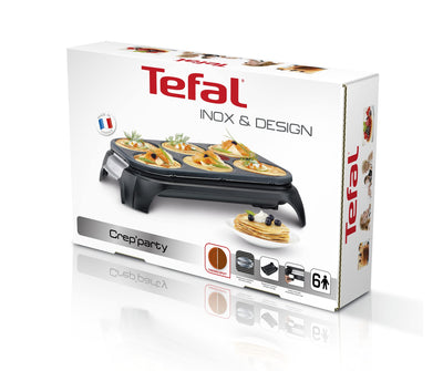 Tefal Crep Party Edelstahl & Design PY558813 - Pfannkuchen- und Antihaftbeschichtung aus Edelstahl mit einer Kapazität für 6 Pfannkuchen, Pfannkuchen oder Pfannkuch