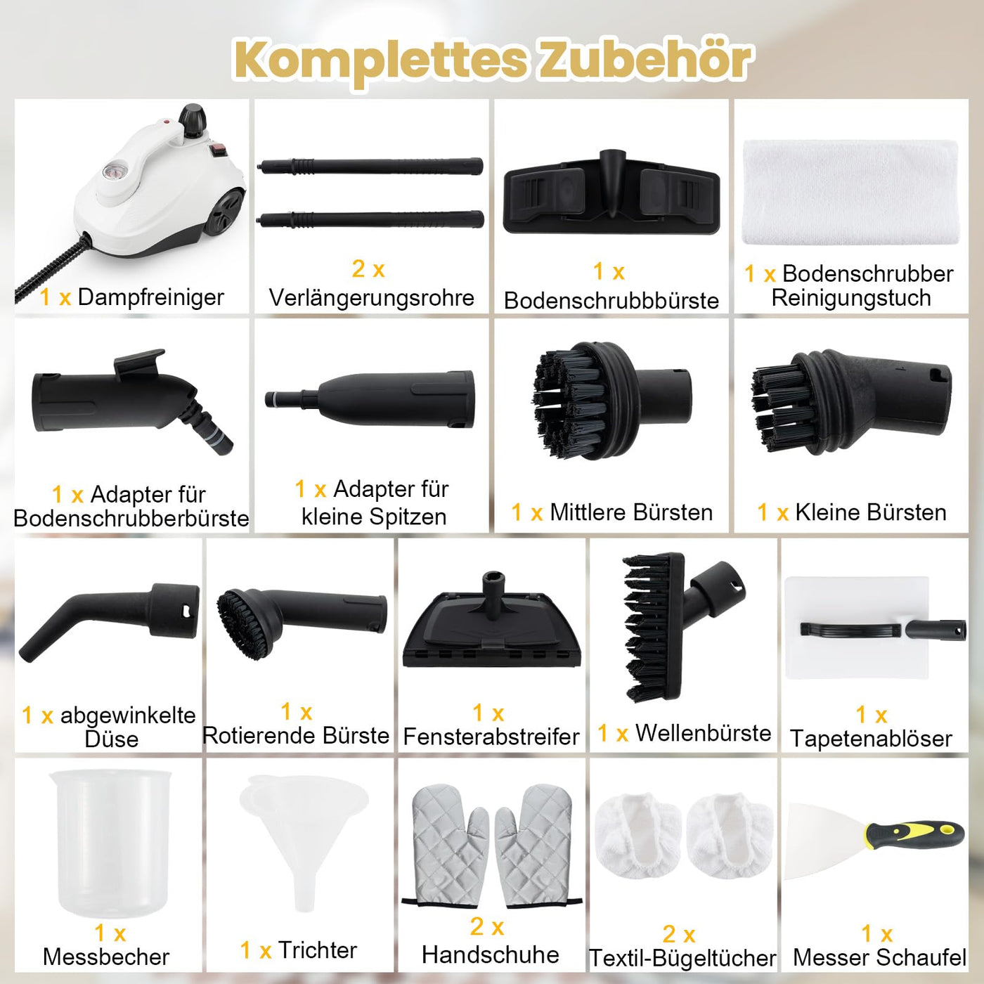 COSTWAY Dampfreiniger 2000W, Dampfdruck: 5 bar, Tank: 1,8L, Temperatur: bis zu 160℃, Dampfreiniger Boden mit 29 Zubehörteilen & Rollen, inkl. 5m Netzkabel (Weiß)