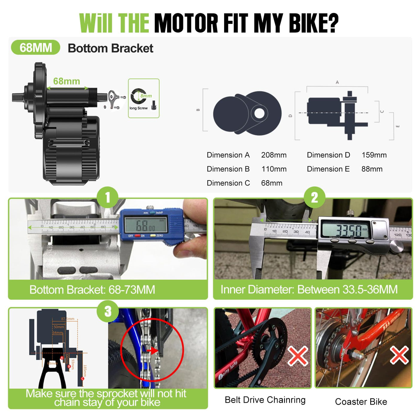 Bafang 750W 48V Middle Motor Kit E-Bike Umbausatz BBS02B, 48V13Ah Unterrohr-Akku Elektrofahrrad mit 500C Display und 44T Kettenblatt, für 68-73MM Bottom Bracket Bike