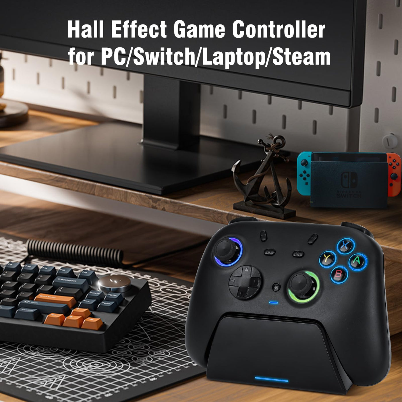 DuLingKer PC Controller mit Ladestation, Wireless Switch Controller für Switch/PC Windows/Steam mit Hall Effekt Trigger/Joystick(Kein Drift), RGB Licht, M1/M2 Taste, Game Controller für PC/Switch