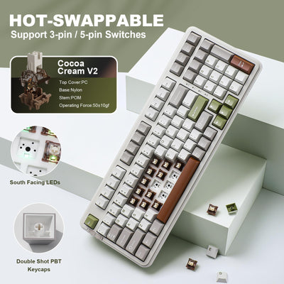 YUNZII B98 Wireless Mechanical Keyboard, Hot Swappable Custom Keyboard with Numpad, Pre-lubed Linear Switches, Gasket Mounted RGB Backlit Gaming Keyboard (beige, Cocoa Cream v2 linear Switch)