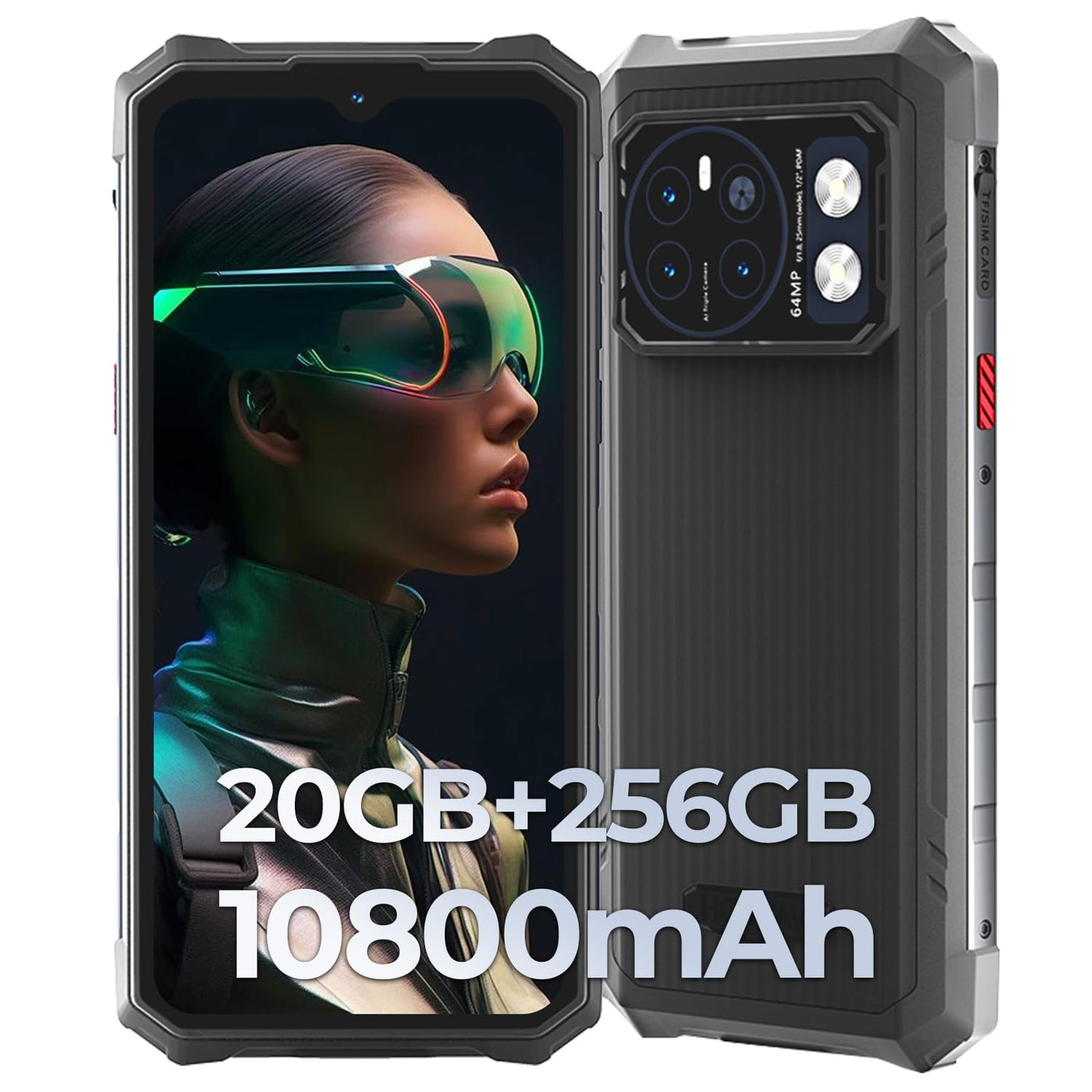 HOTWAV Cyber 13 PRO Outdoor Smartphone ohne Vertrag, 6,6" FHD+ 10800mAh 12GB+256GB+2TB Erweiterbar IP68/IP69K Outdoor Handy, 64MP+16MP Kamera Octa-Core Prozessor Handys, Dual SIM 4G/Wi-Fi/NFC/OTG/GPS