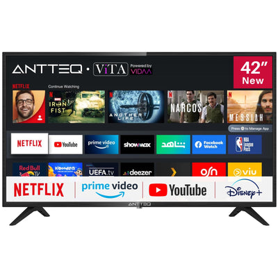 Téléviseur Antteq AV42F3 42 pouces (106 cm) Smart TV avec Netflix, Prime Video, Rakuten TV, DAZN, YouTube, UVM, WiFi, triple tuner DVB-T2 / S2 / C