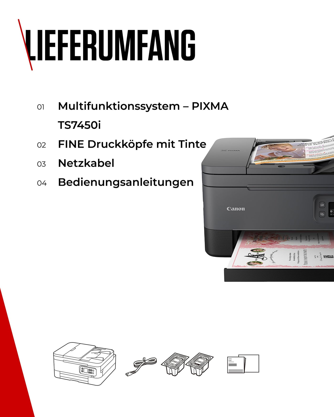 Canon PIXMA TS7450i Multifunktionsdrucker 3in1 (Tintenstrahl,Drucken, Kopieren, Scannen, A4, 35 Blatt ADF, OLED, WLAN, Duplexdruck, 2 Papierzuführungen, kompatibel mit Pixma Print Plan "Abo") Schwarz