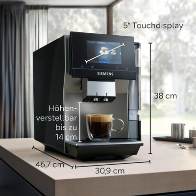 Siemens Kaffeevollautomat EQ700 classic TP715D01, App-Steuerung, Cold Brew, intuitives Full-Touch-Display, bis zu 10 individ. Kaffeekreationen als Favoriten, autom. Dampfreinigung, 1500 W, grau-silber