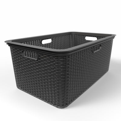 BigDean 3 Stück Wäschekorb 59x39x26 cm Rattan Design – Wäschewanne Made in Germany