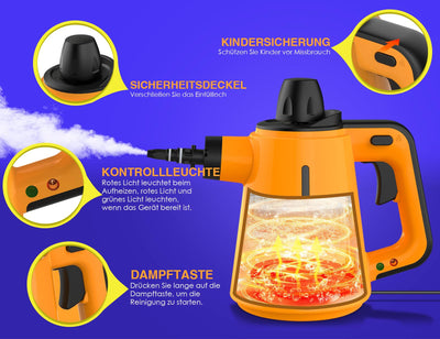 Dampfreiniger, Dampfreiniger Boden mit 10 Zubehörteilen, 3,5 Bar Dampfdruck 380 ml 1050W – Dampfreiniger Handgerät Für Böden Polstermöbel Fugen und Autos, Entfernt Schmutz und Fett