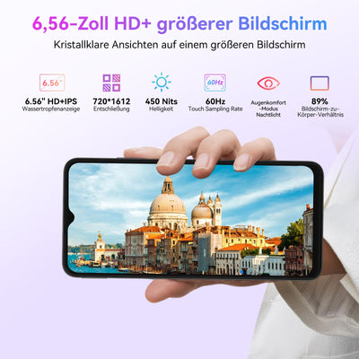 Blackview Wave 8C Handy Ohne Vertrag Günstig Android 14, 6GB+64GB/2TB SD, Octa Core 6,56" HD+, Akku 4700mAh, 13MP+8MP Kamera, 4G Dual SIM Smartphone Simlockfreie, 3.5mm Jack/GPS/2 Jahre Garantie