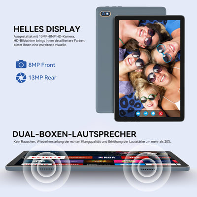 2024 Neueste Android Tablet | 5G+2.4G WLAN Tablet Pc | Octa-Core 128GB ROM(TF 1TB) | 10,1" Touch Display | 3D-Sound | 7000 mAh | 13+8MP | GPS | GMS Certified Tablets mit Tastatur, Stift, Hülle, Grau