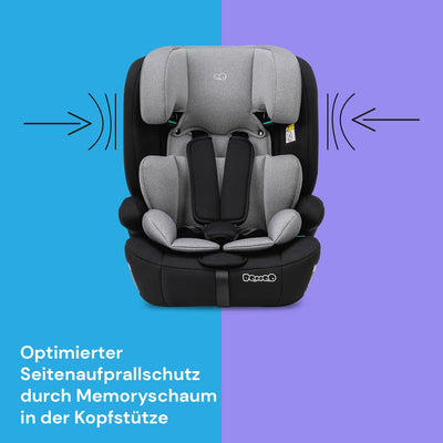 Booboo Safety Berlin, i-Size Kindersitz ohne Isofix ab 1 Jahr, Autositz von 76 bis 150 cm, mitwachsend - Black Grey