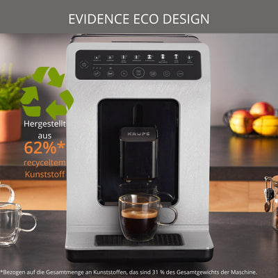 Krups Evidence ECOdesign Kaffeevollautomat mit Milchschlauch, 8 Getränke, 2-Tassen-Funktion, Recyceltes Material, Kaffeemaschine, Weiß/Schiefer, EA897A10