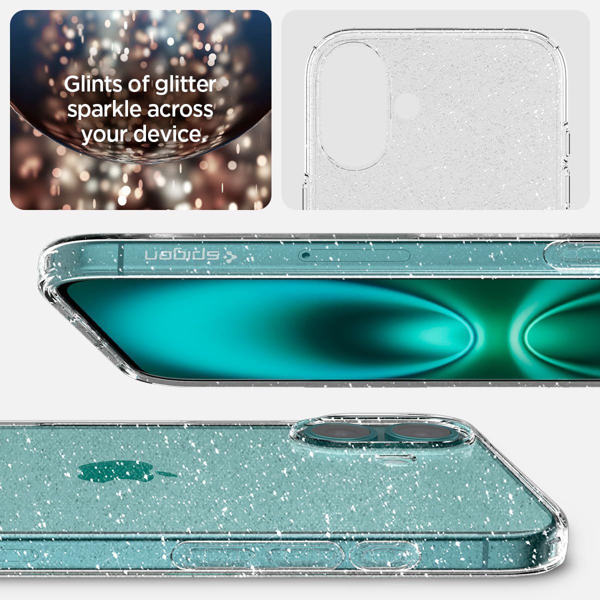 Spigen Liquid Crystal Glitter Hülle Kompatibel mit iPhone 16 Plus -Crystal Quartz