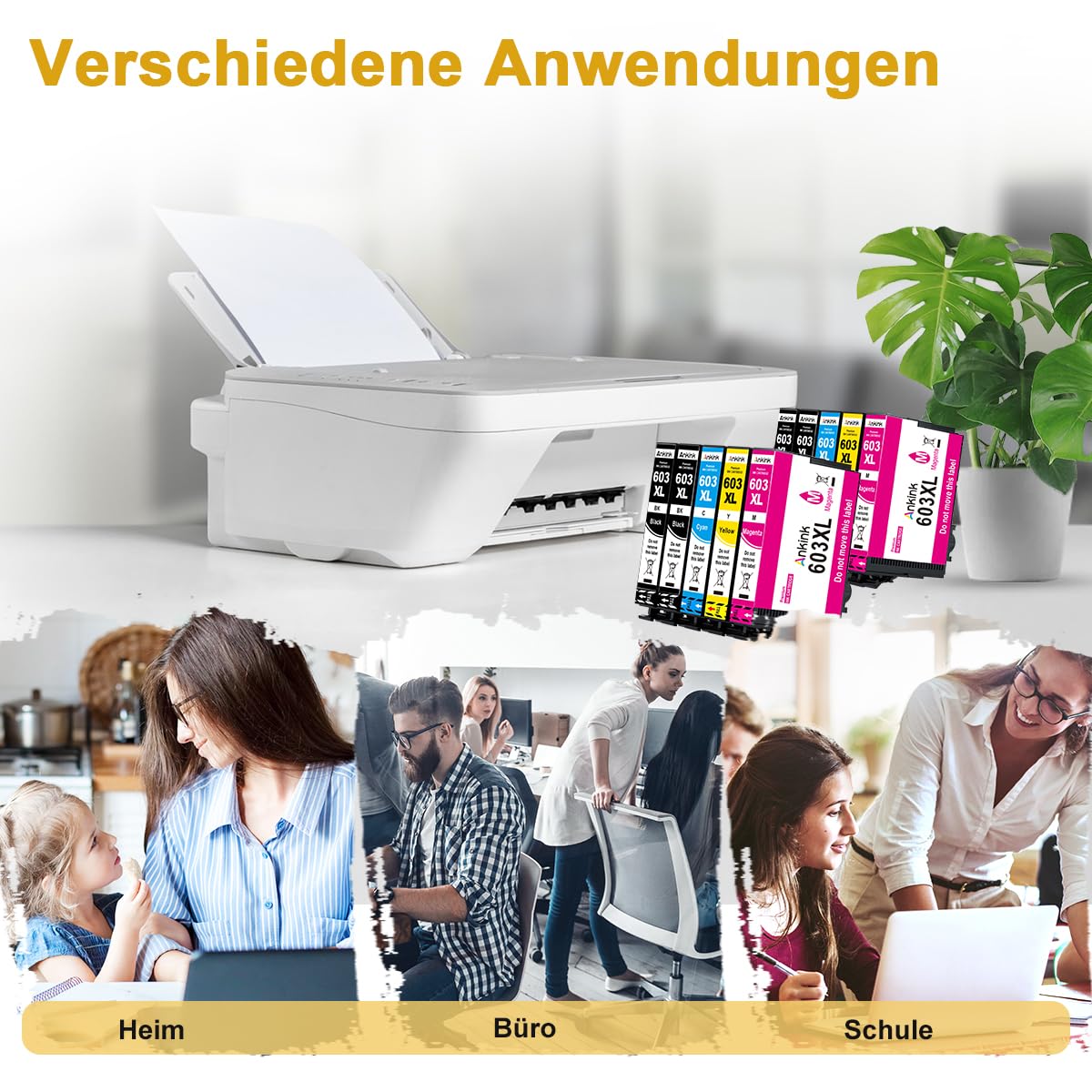 ANKINK Kompatibel Tintenpatrone Druckerpatronen als Ersatz für Epson 603XL für Patrone 603 XL für WF-2820DWF WF-2830DWF WF-2840DWF XP-2100 XP-2150 XP-3100 XP-3150 XP-4100 XP-4150 Schwarz Farbe 10 Pack