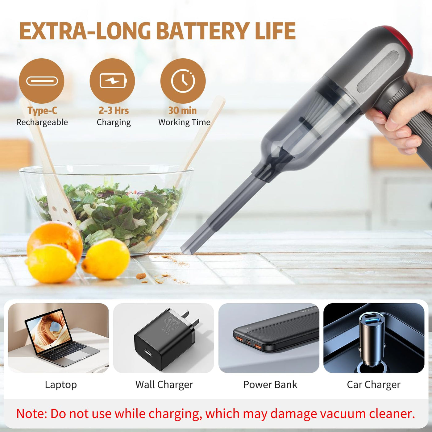 Handstaubsauger, 9000 PA Handstaubsauger Kabellos, Mini/Tragbar/Aufladbar USB Vacuum Cleaner, für Tierhaare, Auto, Zuhause, Büro, Auto, Zuhause, Büro