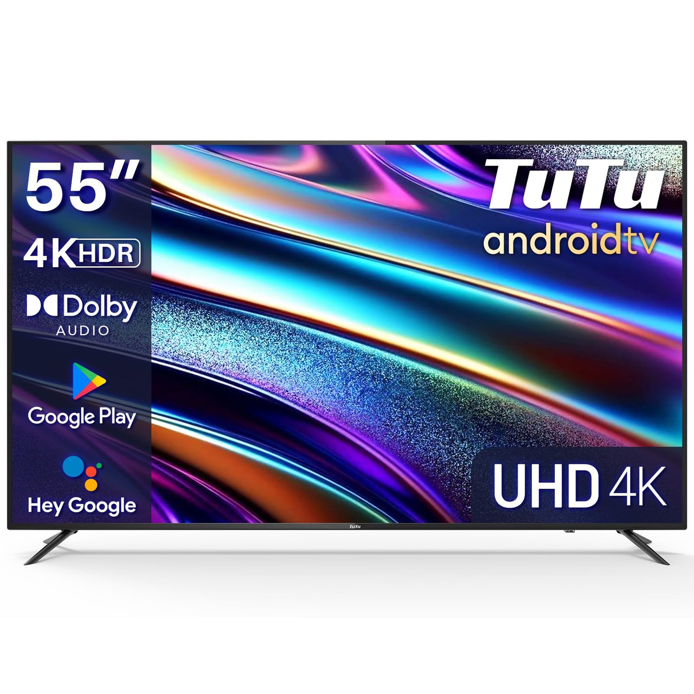 TuTu Smart TV 55 pouces TV 4K UHD HDR HLG Android TV APP Store Triple Tuner WiFi Bluetooth HDMI USB (2024)