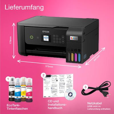 Epson EcoTank ET-2820 A4-Multifunktions-Wi-Fi-Tintentankdrucker, mit einem im Lieferumfang enthaltenen Vorrat an Tinten bis zu 3 Jahren