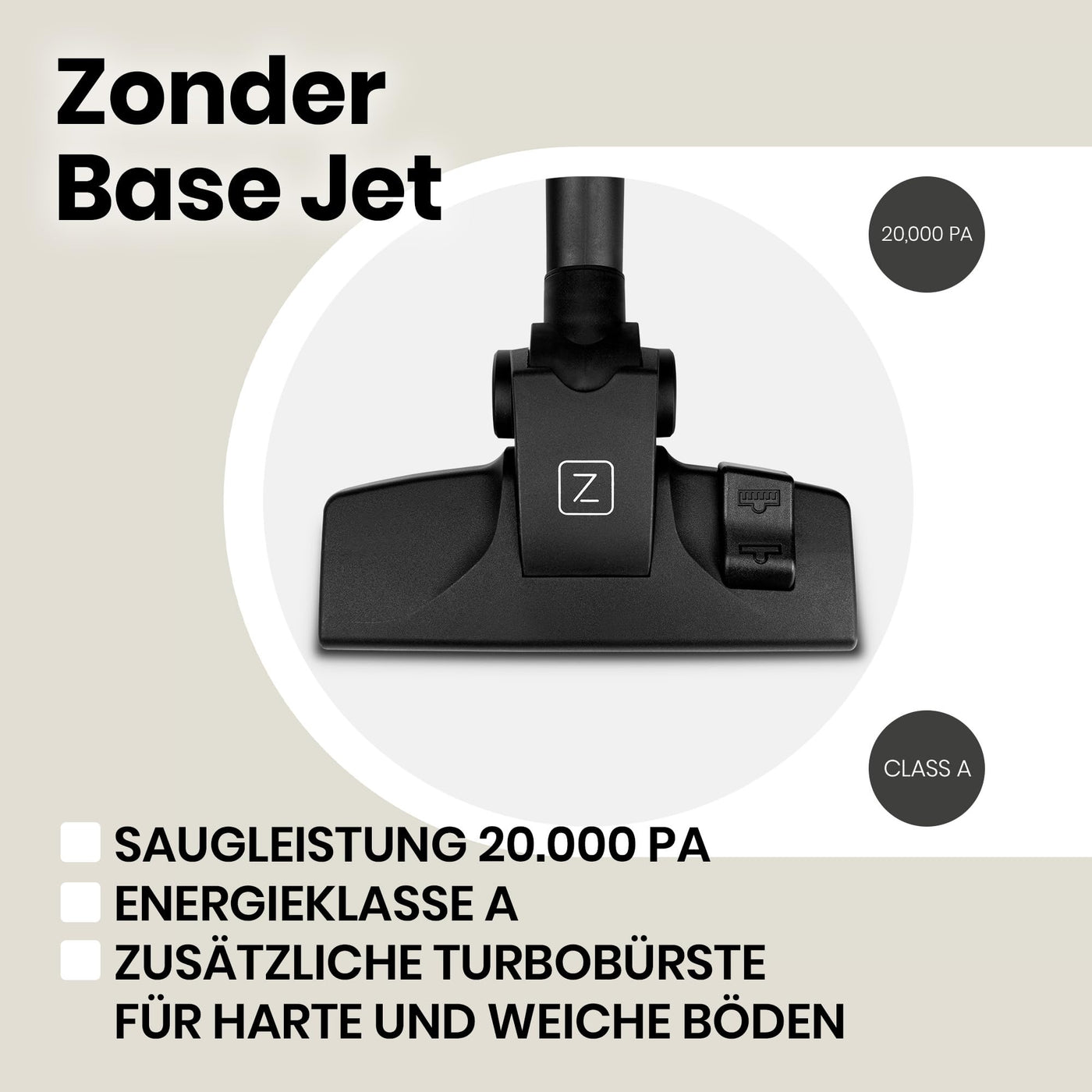 ZEEGMA Zonder Base Jet Staubsauger beutellos mit Set von Aufsätzen, Leistung 899W Saugleistung 20 000 Pa, Zyklontechnologie, Turbobürste, 2 HEPA Filter, Staubbehälter 2L