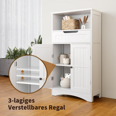 Bealife Badezimmerschrank, Badezimmer-Aufbewahrungsschränke mit großer Schublade, 2 Türen mit verstellbaren Regalen für Badezimmer, Wohnzimmer, Schlafzimmer, 108 x 60 x 30 cm, Weiß