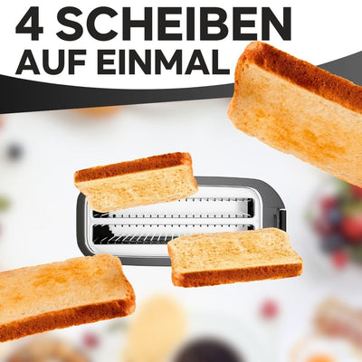 Clatronic Toaster 4 Scheiben | Toaster mit Brötchenaufsatz | Langschlitztoaster mit Auftau-/Aufwärm-/Schnellstoppfunktion | Toaster schwarz auch für Toastbrötchen & Fertigwaffeln | TA 3802 schwarz