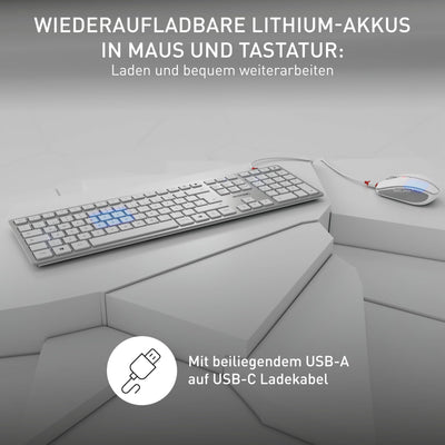 CHERRY DW 9100 SLIM, Kabelloses Tastatur- und Maus-Set, Französisches Layout (AZERTY), Bluetooth & 2,4 GHz Funk, Leise Tasten, Wiederaufladbar, Weiß-Silber