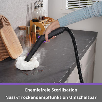 GROBELL Steam Cleaner Dampfreiniger: Schnellaufheizend in 50 Sek., jederzeit nachfüllbar, tragbarer Handdampfreiniger & Steamer Mop für Zuhause, Auto, Bett, Bad, Fliesenfugen, Bodenreinigung, Grey