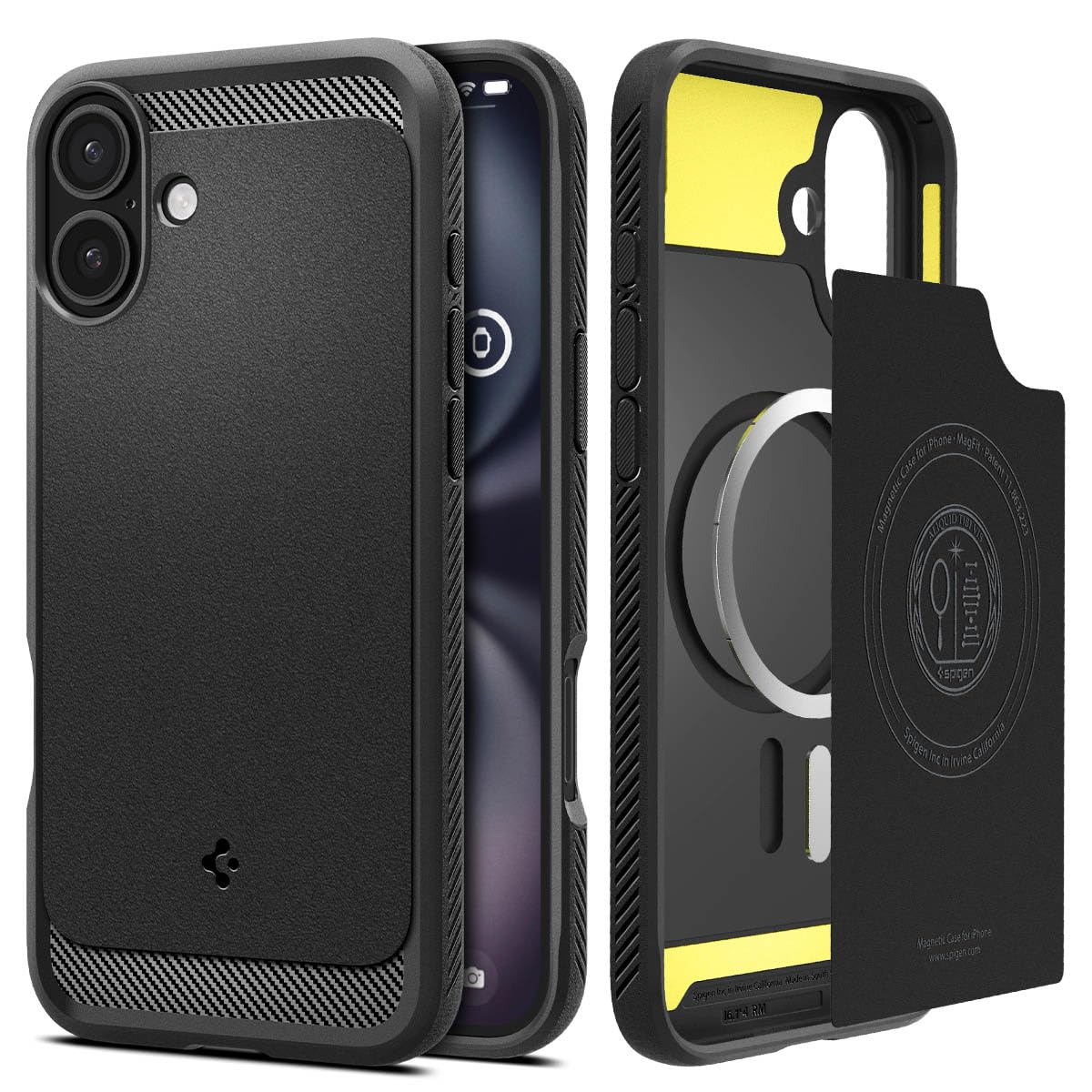 Spigen Rugged Armor MagFit Hülle für iPhone 16, Kompatibel mit MagSafe Zubehör -Schwarz