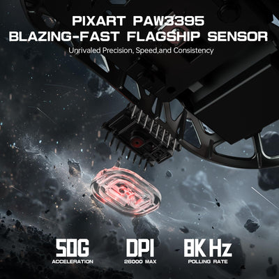 ATTACK SHARK R3PRO 46g SUPERLIGHT Magnesiumlegierung Maus, 8000Hz Kabellose Abfragerate, 26000 DPI, 2,4G/BT/Kabelgebundene Gaming-Mouse, PixArt PAW3395-Sensor G502, mit Spiralkabel, PC/Mac, Schwarz