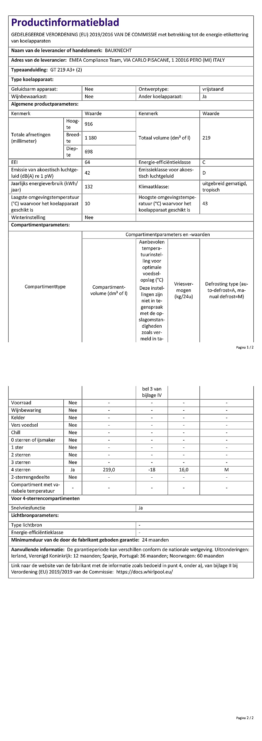 Bauknecht GT 219 A3+ Gefriertruhe/ Gefrieren: 215 L/ Supergefrieren/ SapceMax/ Innenbeleuchtung/ ECO Energiesparen/ Kindersicherung