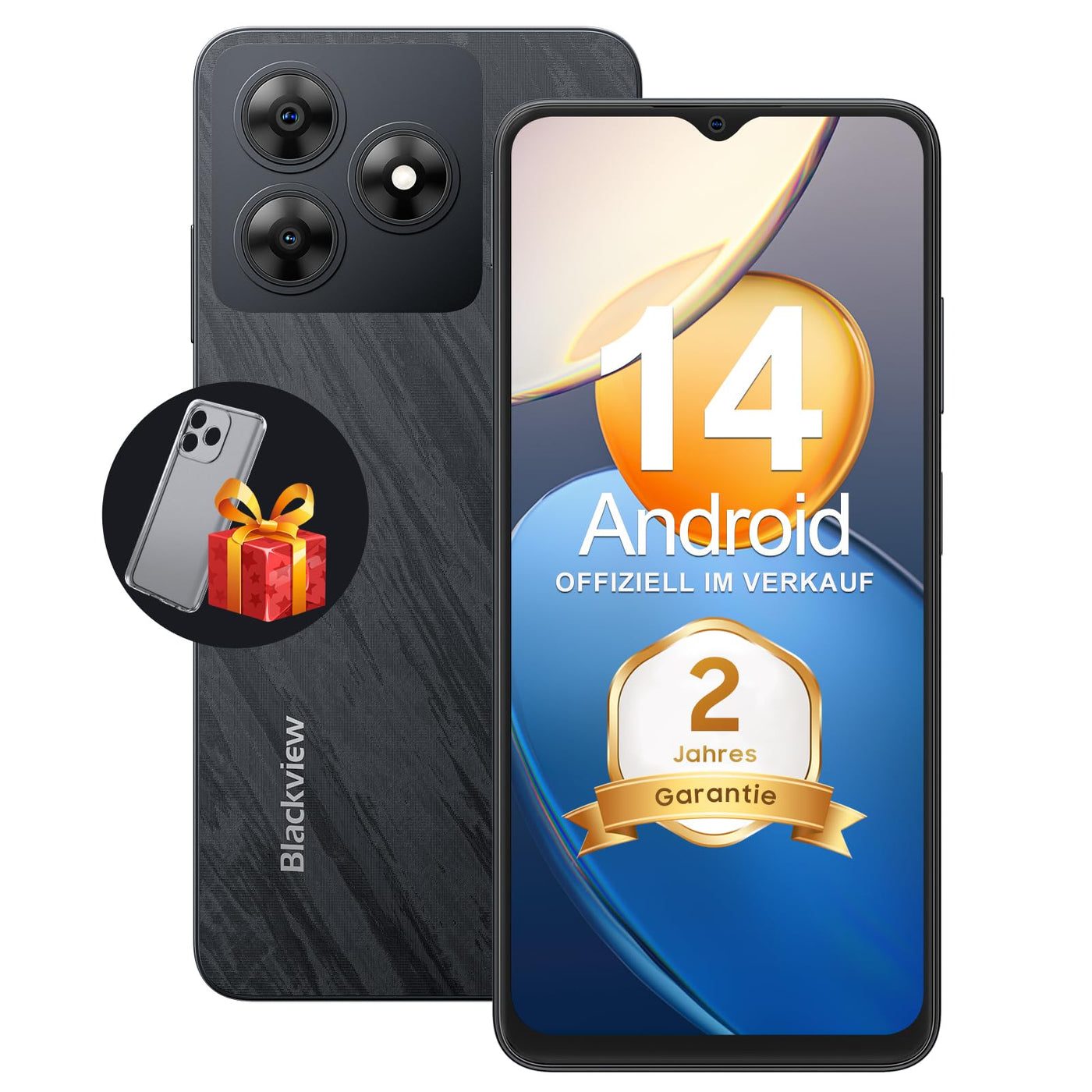 Blackview Wave 8C Handy Ohne Vertrag Günstig Android 14, 6GB+64GB/2TB SD, Octa Core 6,56" HD+, Akku 4700mAh, 13MP+8MP Kamera, 4G Dual SIM Smartphone Simlockfreie, 3.5mm Jack/GPS/2 Jahre Garantie