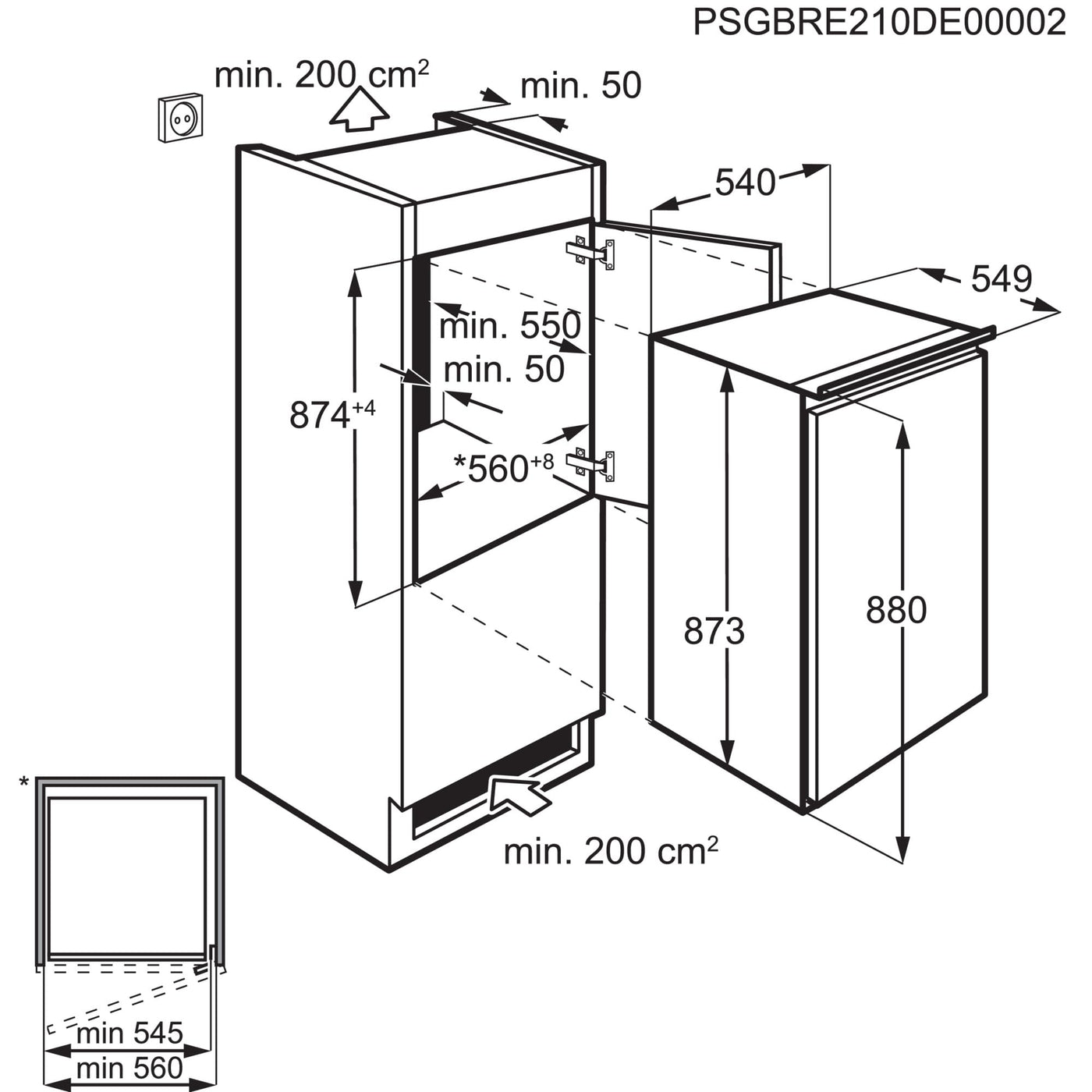 AEG TSK5O881ES Einbaukühlschrank / 880 mm / 142 L/Schlepptür/E