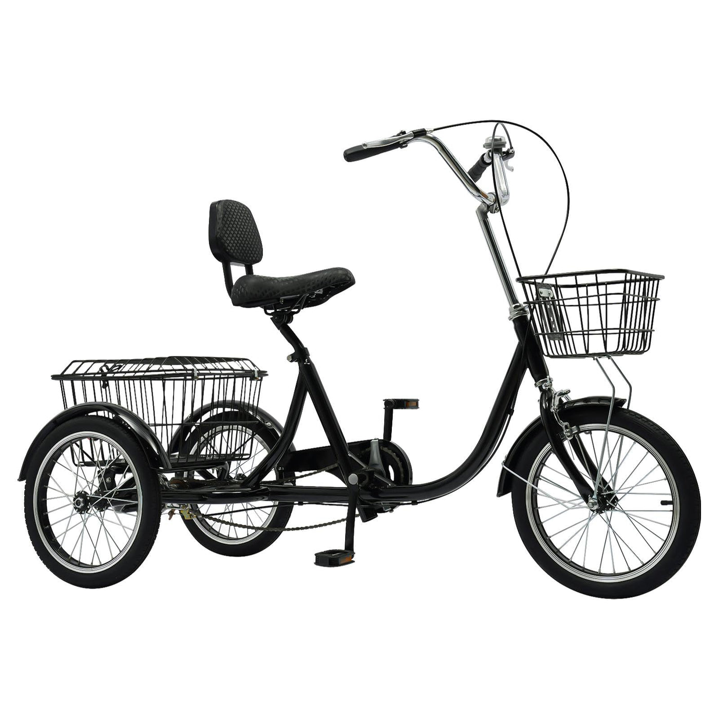 Dreirad für Erwachsene, 16 Zoll 3 Räder Fahrrad, Kohlenstoffstahl Erwachsenendreirad, Cruise Bikes mit Rücklicht & Klingel, Trike Bike für Männer und Frauen von 140-170cm, Max.150kg (Schwarz)