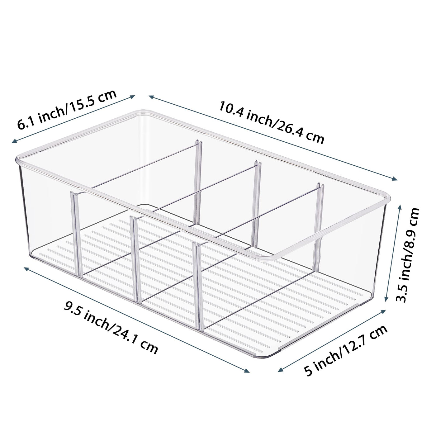 Vtopmart Lot de 4 organiseurs de réfrigérateur avec 4 compartiments, boîte de rangement alimentaire empilable sans BPA pour sachets de thé, collations, épices, transparent