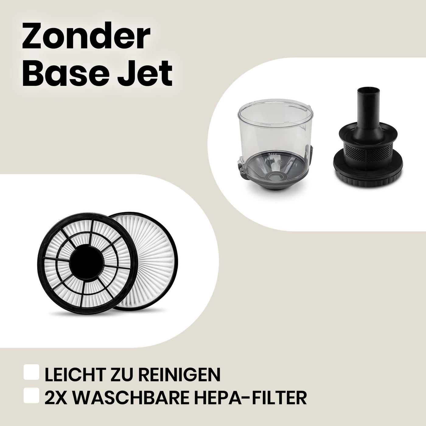 ZEEGMA Zonder Base Jet Staubsauger beutellos mit Set von Aufsätzen, Leistung 899W Saugleistung 20 000 Pa, Zyklontechnologie, Turbobürste, 2 HEPA Filter, Staubbehälter 2L