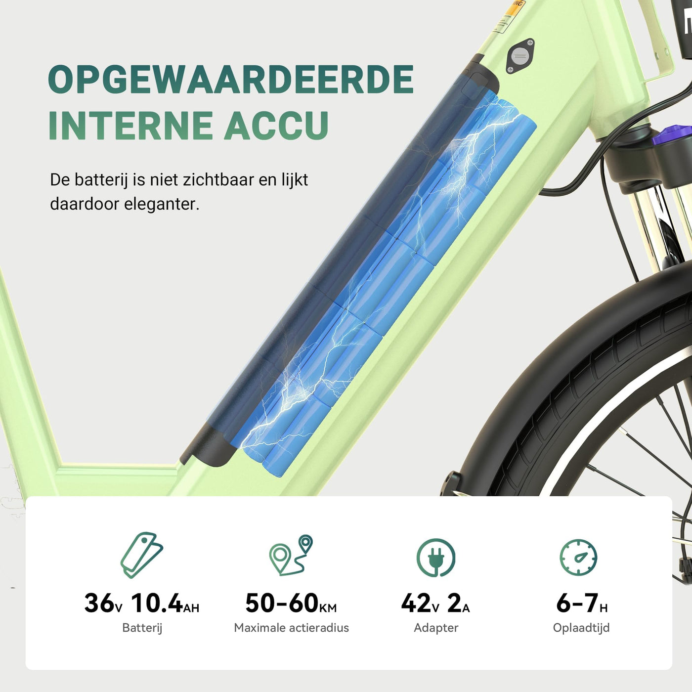 ESKUTE C100 E-Bike, 26 Zoll Elektrofahrrad, E-Cityrad 250W HeckMotor, 375Wh Wechselakku,bis zu 60km, LCD-Display, Tiefeinsteiger E-CityBike Für Damen und Herren Erwachsene Grün