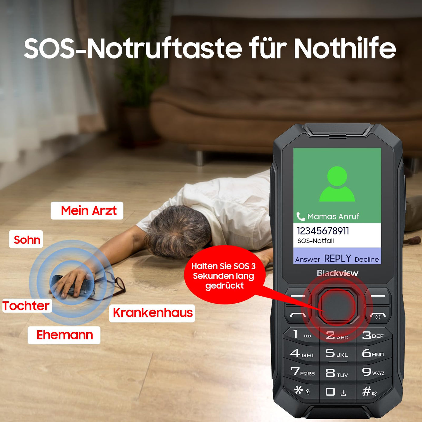 Blackview N1000 Mobile 4G Seniorenhandy Ohne Vertrag mit Dual 4G SIM mit Notruftaste | Outdoor Handy | 3300mAh Akku Lange Standby-Zeit | Großtastenhandy mit Ladestation | 2,4" Farbdisplay